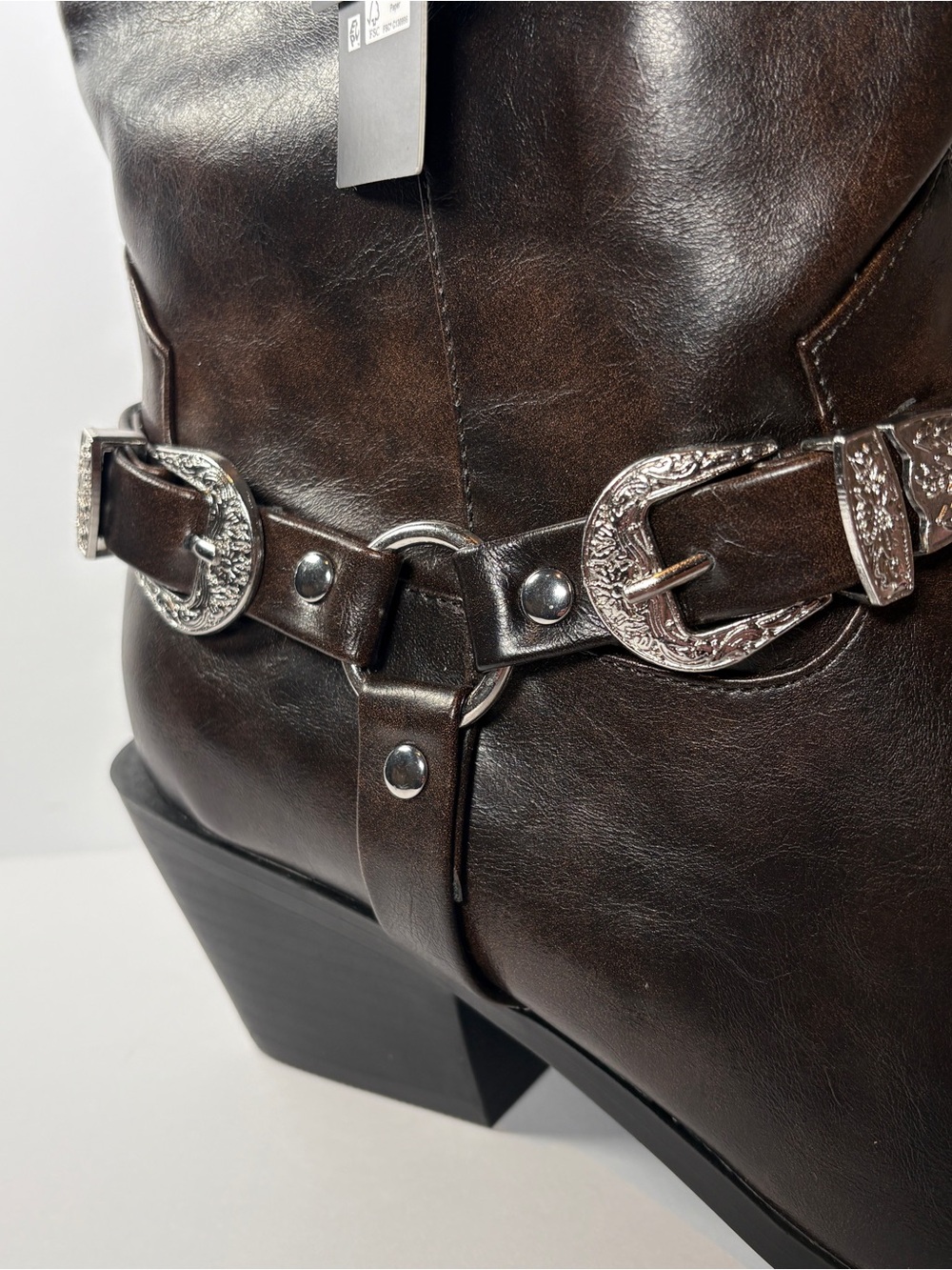 Madden NYC Women's Novelty Western Harness Boots - Black/Brown Size 11